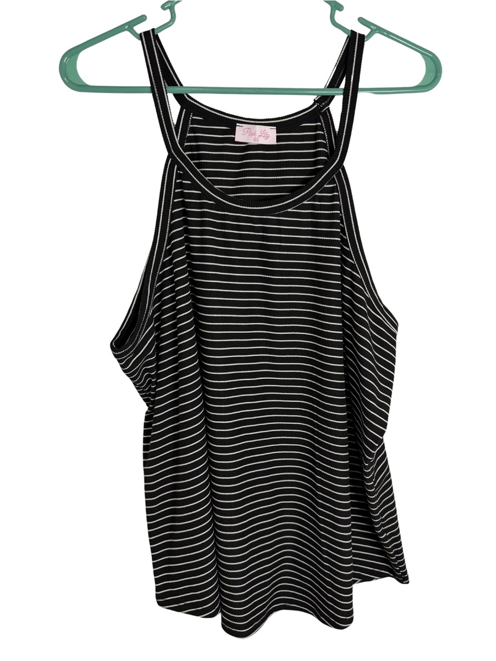 3/$20 Pink Lily Black & White Striped Racerback Tank Top Size 2XL